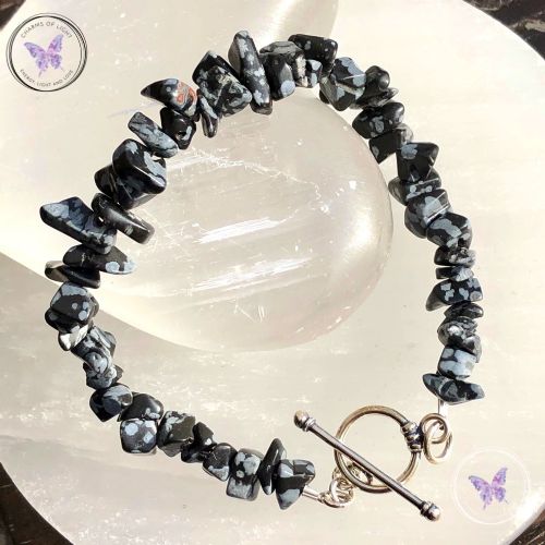 Snowflake Obsidian Chip Healing Bracelet With Silver Toggle Clasp